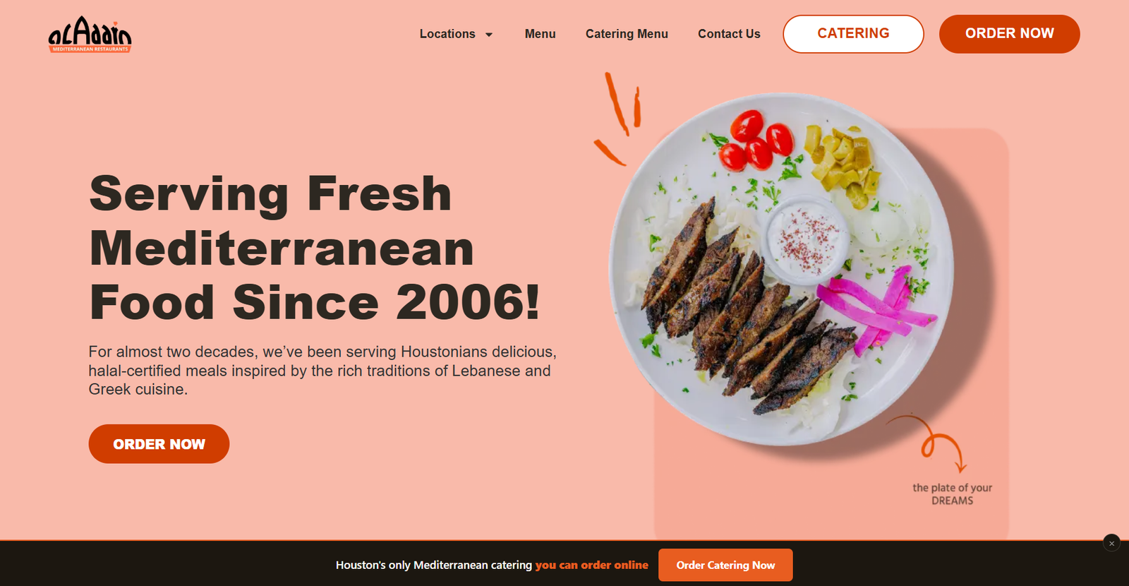 Aladdin Mediterranean Cuisine ordering website